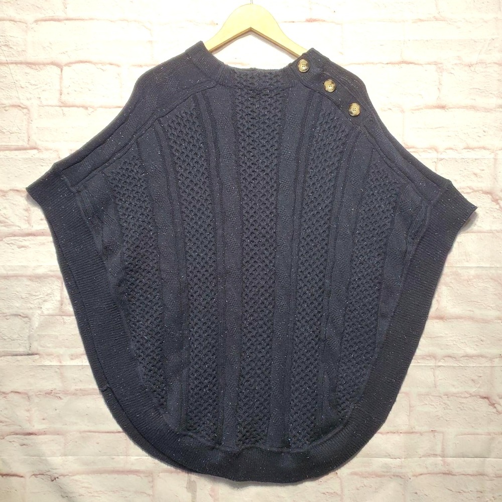 Talbot Sweater Poncho Womens Medium Navy Speckled Cozy Cottagecore Shoulder Cape